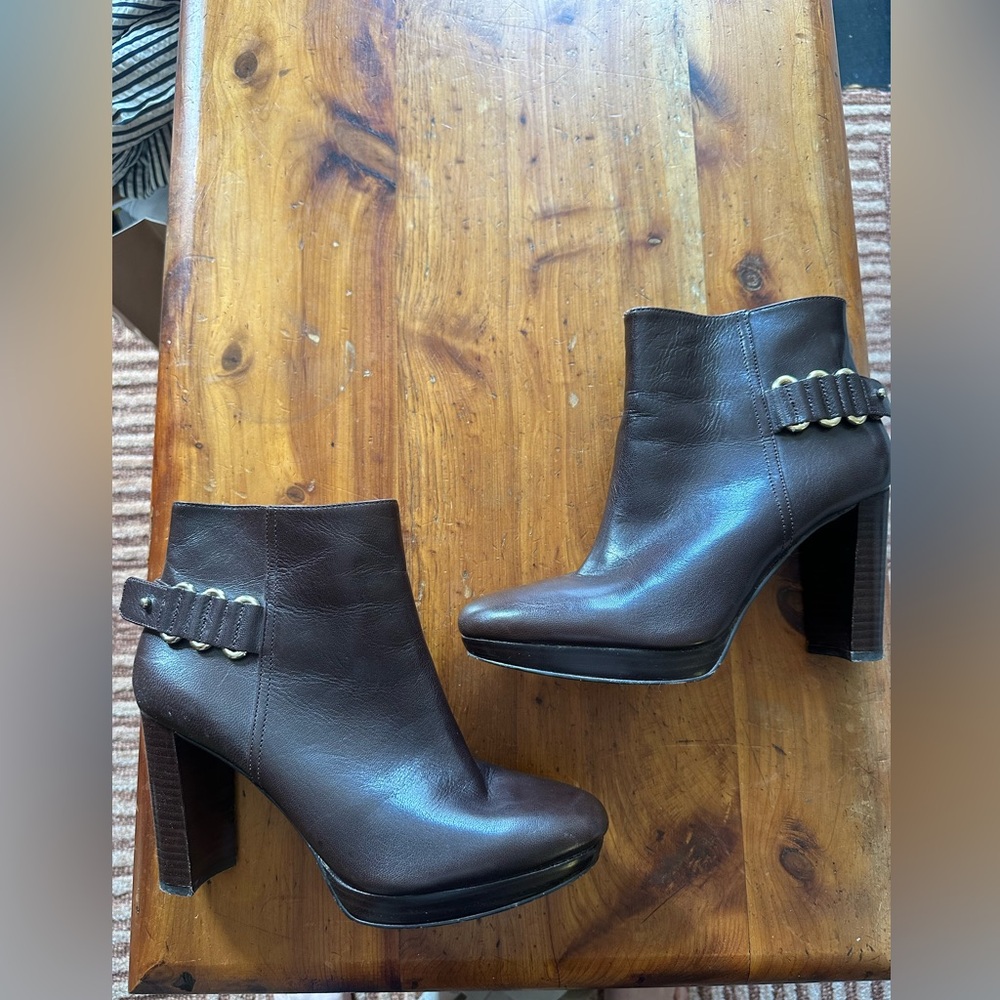Nine West Women’s Kali Brown Leather Ankle Boots - High Heel Platform Sz 8.5